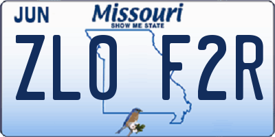 MO license plate ZL0F2R