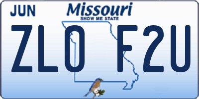 MO license plate ZL0F2U