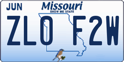 MO license plate ZL0F2W