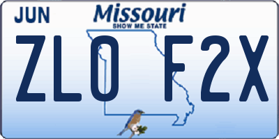 MO license plate ZL0F2X