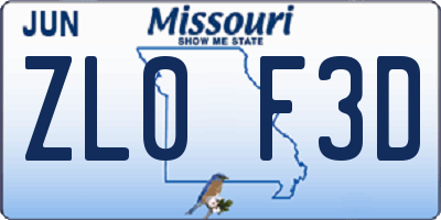 MO license plate ZL0F3D