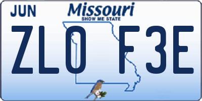 MO license plate ZL0F3E