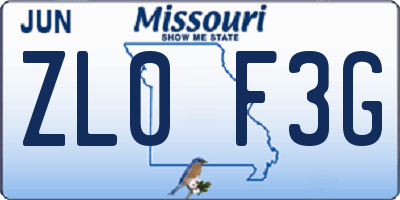 MO license plate ZL0F3G