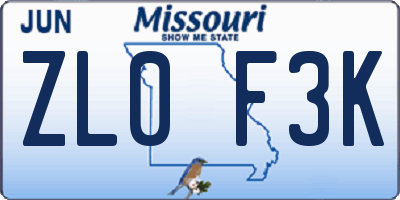 MO license plate ZL0F3K