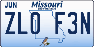 MO license plate ZL0F3N
