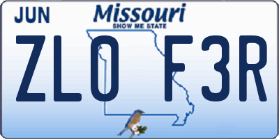 MO license plate ZL0F3R