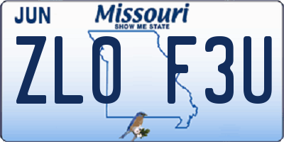 MO license plate ZL0F3U