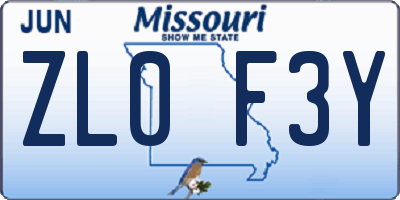 MO license plate ZL0F3Y