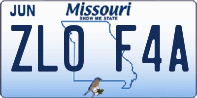 MO license plate ZL0F4A