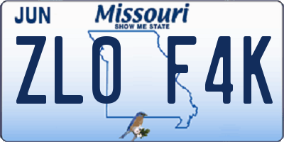 MO license plate ZL0F4K