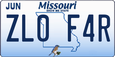 MO license plate ZL0F4R