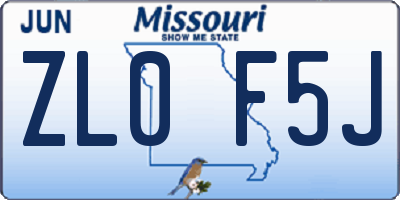 MO license plate ZL0F5J