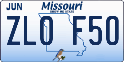 MO license plate ZL0F5O