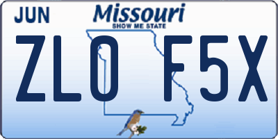 MO license plate ZL0F5X