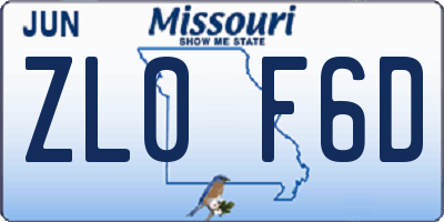 MO license plate ZL0F6D