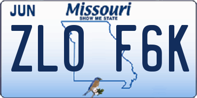MO license plate ZL0F6K