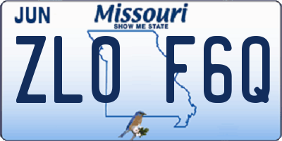 MO license plate ZL0F6Q