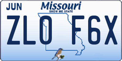 MO license plate ZL0F6X