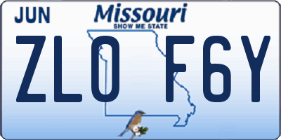 MO license plate ZL0F6Y