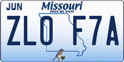 MO license plate ZL0F7A