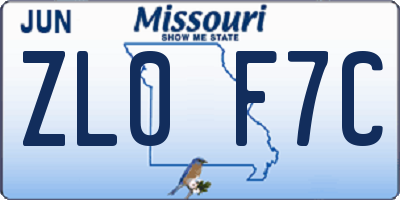 MO license plate ZL0F7C