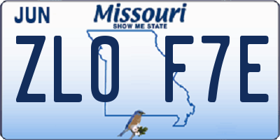 MO license plate ZL0F7E
