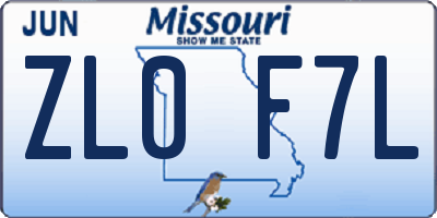 MO license plate ZL0F7L