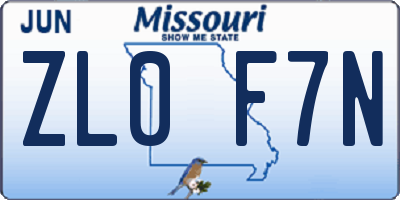 MO license plate ZL0F7N
