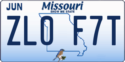 MO license plate ZL0F7T