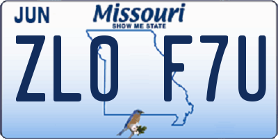 MO license plate ZL0F7U