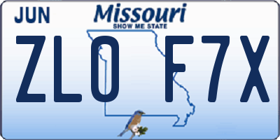 MO license plate ZL0F7X