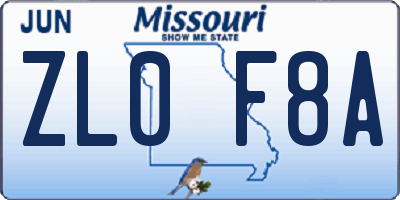 MO license plate ZL0F8A