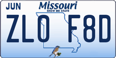 MO license plate ZL0F8D