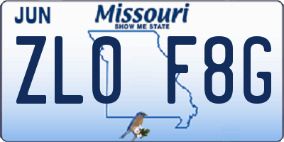 MO license plate ZL0F8G
