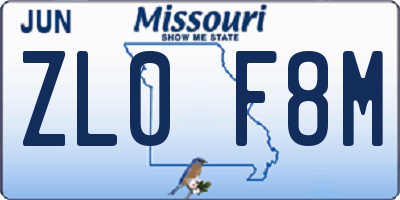 MO license plate ZL0F8M