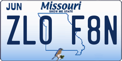MO license plate ZL0F8N