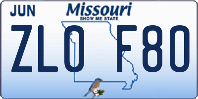 MO license plate ZL0F8O