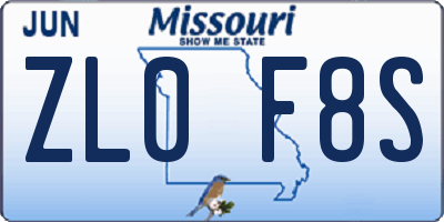 MO license plate ZL0F8S