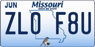MO license plate ZL0F8U