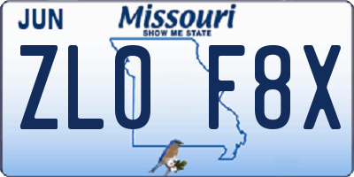 MO license plate ZL0F8X