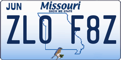 MO license plate ZL0F8Z
