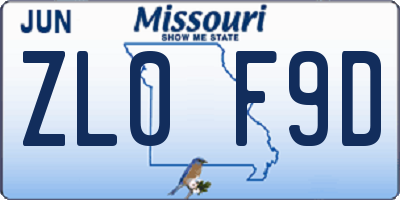 MO license plate ZL0F9D
