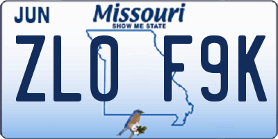 MO license plate ZL0F9K