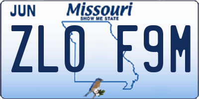 MO license plate ZL0F9M