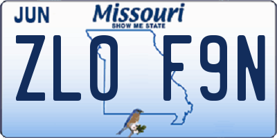 MO license plate ZL0F9N
