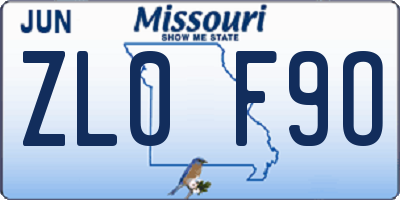 MO license plate ZL0F9O
