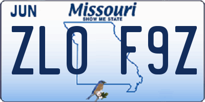 MO license plate ZL0F9Z