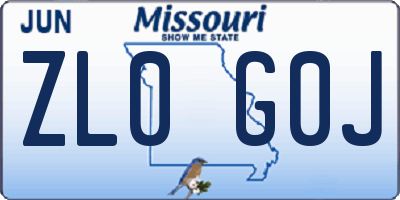 MO license plate ZL0G0J