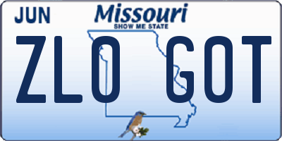 MO license plate ZL0G0T