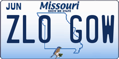 MO license plate ZL0G0W